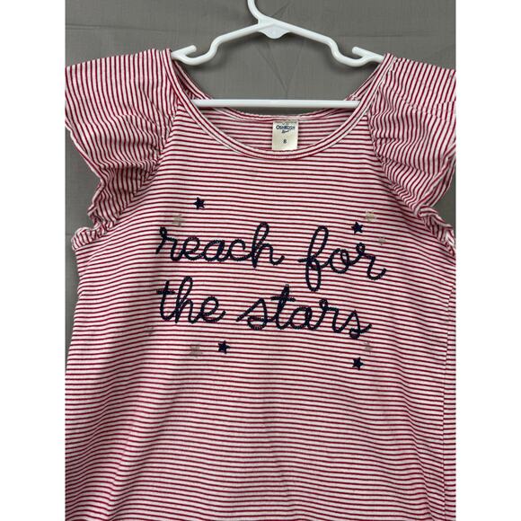 OshKosh B'gosh Girls Reach for the Stars Red Striped Shirt, Size 8 - Picture 2 of 5